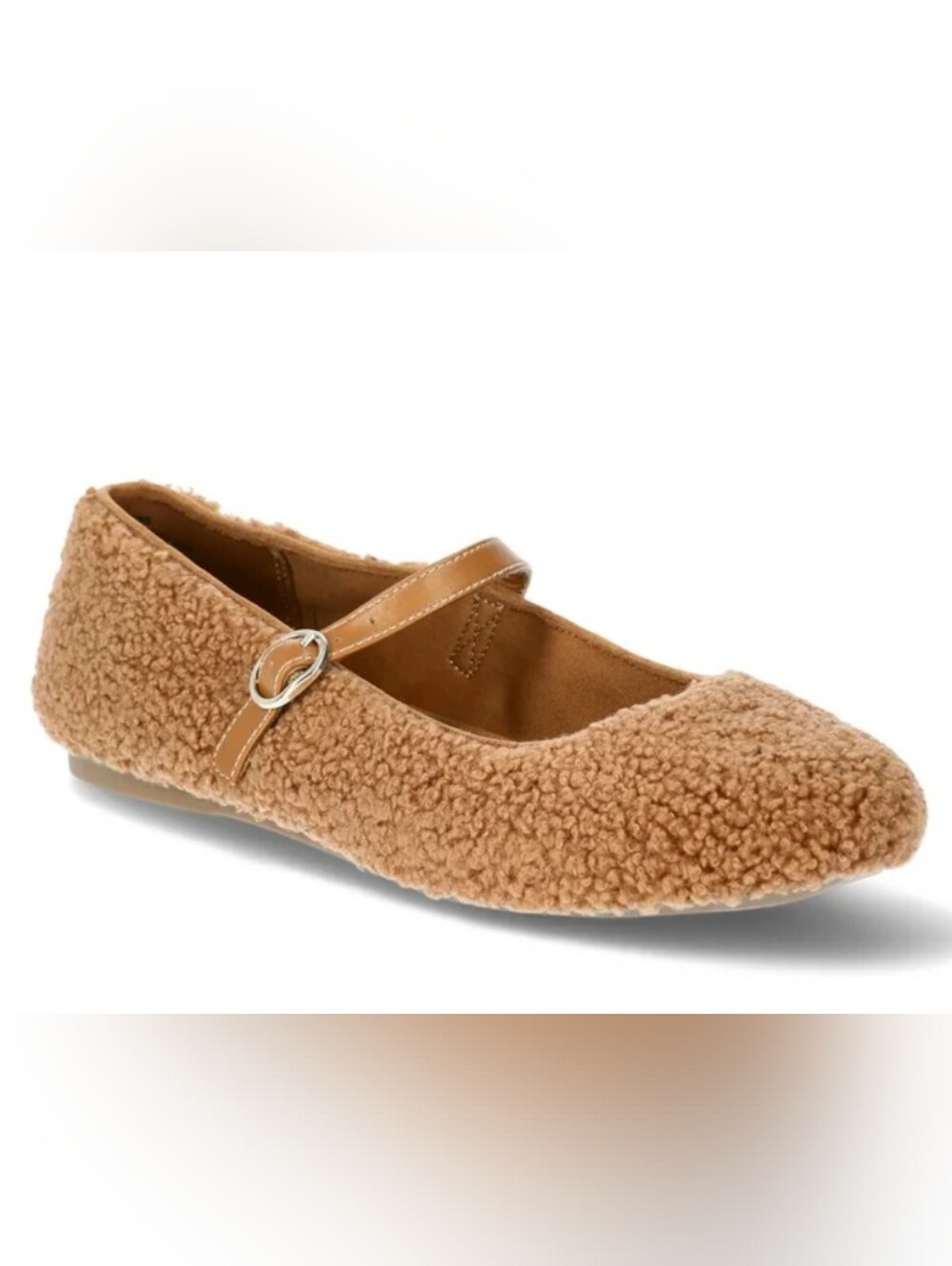 Portland Boot Company Brown Cozy Teddy Ballet Faux Fur Flats 9.5 Slip On Straps